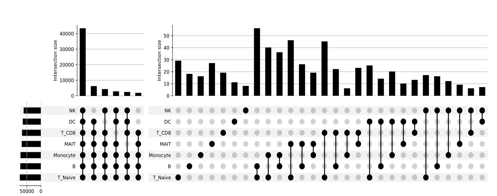 Upset plot showing H3K4me3 state sharing across cell types