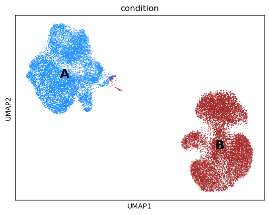 scATAC-seq UMAP plot showing two distinct populations based on condition